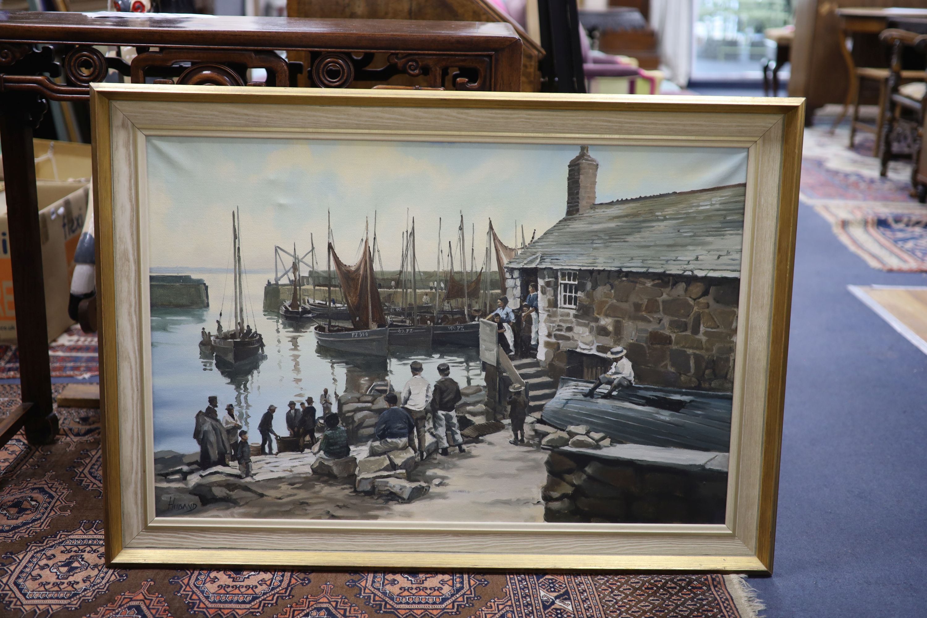 Geoffrey Huband (1945-), oil on canvas, Penzance harbour, signed, 60 x 90cm